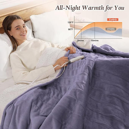 Electric Blanket Full Size Heated Blanket 72X84in, Flannel and Fluffy Sherpa Heating Blanket for Sofa, Fast Heating and Over-Heat Protection Warming Blanket, Great Gift for Grandma (Lavender Purple)