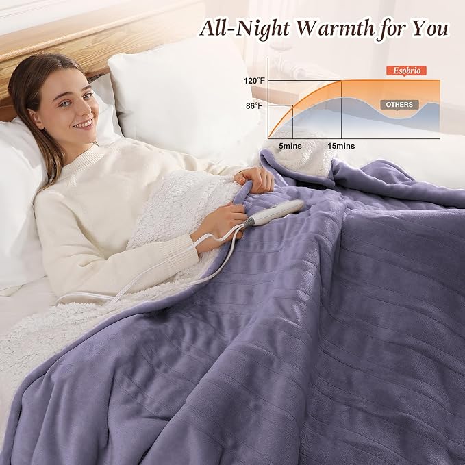 Electric Blanket Queen Size Heated Blanket 84''x90'', Fast Heating Blanket with 5 Heat Settings and 10-Hour Auto-Off, ETL and FCC Certification, House Warming Gifts New Home (Lavender Purple)