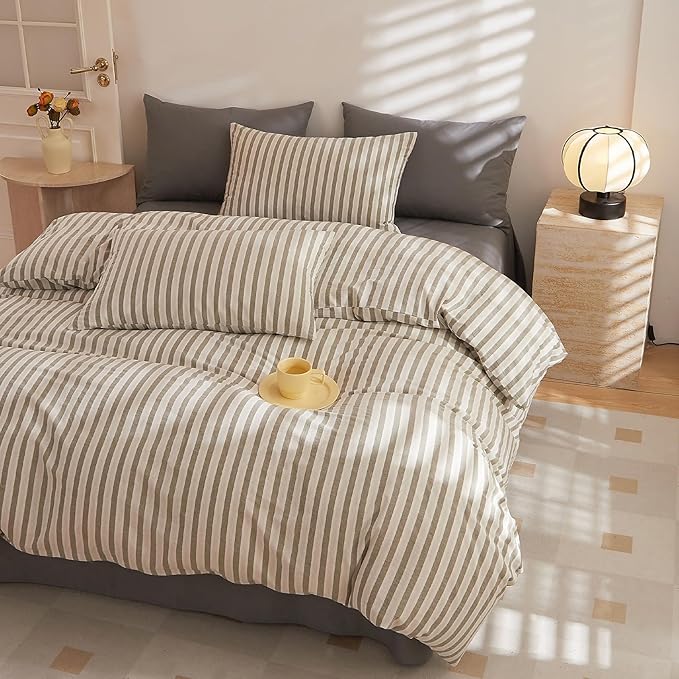 HighBuy Grey Gingham Comforter Set King Size Stripe Pattern Art Decor Bedding Comforter Set Lightweight Fluffy Bedding Set Geometric Modern Comforter Set 1 Bohemian Comforter 2 Pillowcase