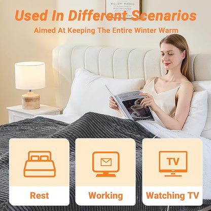 Heated Blanket Electric King, Soft Flannel Heating Blanket with 8 Hours Auto Off 10 Fast Heating Levels Machine Washable Sherpa Heated Blanket with Overheating Protection