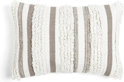 Lush Decor Bria Stripe Decorative Throw Pillow Cover, 20" W x 13" L, Neutral - Rectangle Pillow Cover - Throw Pillows For Bed, Couch, Or Chair