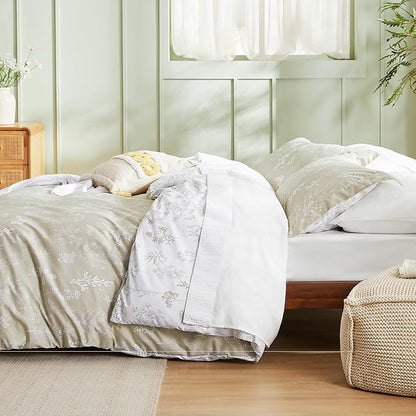 Bedsure Queen Comforter Set - Linen Bed Set, 3 Pieces Cute Floral Bedding, 1 Soft Reversible Botanical Flowers Comforter and 2 Pillow Shams