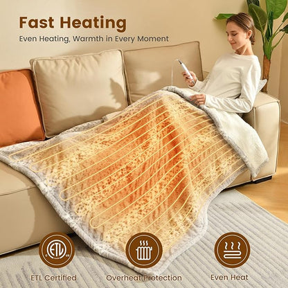 Bearhug Electric Heated Throw Blanket 50" x 60", Reversible Faux Fur & Sherpa, 6 Heating Levels & 4H Auto Off, Over-Heat Protect, ETL Certification, Machine Washable
