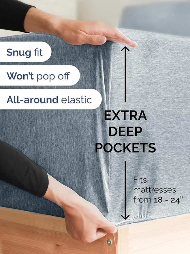 Extra Deep King Sheet Set - 6 Piece Breathable and Cooling Sheets - Hotel Luxury Bedding for Women, Men, Kids & Teens - Easy & Secure Fit - Soft and Wrinkle Free - Extra Deep Pockets - Heathered Blue