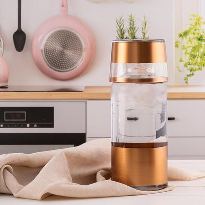 GARIZZE Bedside Water Carafe and Glass Set for Bedroom, Bedside Carafe and Glass Set, Mouthwash Decanter for Bathroom, Water Carafe with Glass Cup for Nightstand (24-oz/7-oz) (COPPER) Standard Pack