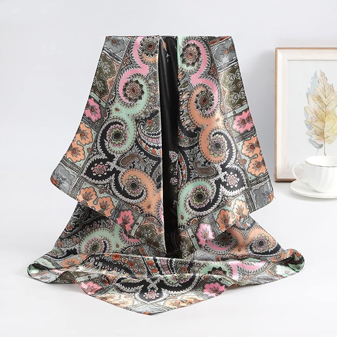 AWAYTR 35” Satin Large Square Head Scarves - 4PCS Silk Like Neck Scarf Hair Sleeping Wraps Satin Silk Scarfs for Women