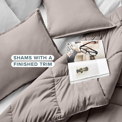 Bare Home Comforter Set - King/California King Size - Ultra-Soft - Goose Down Alternative - Premium 1800 Series - All Season Warmth (King/Cal King, Khaki)