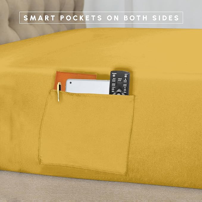 Elegant Comfort 8-Piece Pinch Pleated Comforter Set -All Season Complete Bed in a Bag, Includes 4pc Smart Sheet Set, Bed Skirt, Comforter, Matching Pillowcases and Shams, King/Cal King, Mustard Yellow
