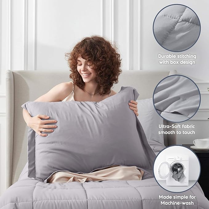 Nestl 5 Piece Twin Comforter Set – Grey Lavender Reversible Bed in a Bag – Complete Twin Size Bedding Set with Sheets, Pillowcase and Sham