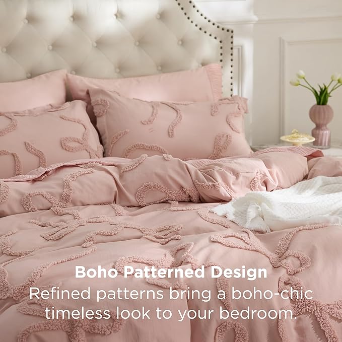 Bedsure Tufted Rose Pink Full Size Comforter, GentleSoft™ 3 Pieces Bow Cute Bedding Pink Room Decor, Gifts for Girls Teens Women, All Seasons, 1 Bed Comforter, 2 Pillow Shams, 82x86 Inches