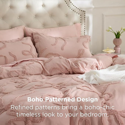 Bedsure Tufted Rose Pink Full Size Comforter, GentleSoft™ 3 Pieces Bow Cute Bedding Pink Room Decor, Gifts for Girls Teens Women, All Seasons, 1 Bed Comforter, 2 Pillow Shams, 82x86 Inches