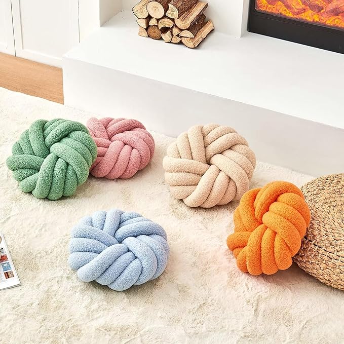 Uvvyui Knot Pillows, 14 Inch Decorative Throw Pillows Round Pillows Cushion, Soft Handmade Knotted Ball Pillow Plush Cushion Home Decor for Bed Couch Living Room (Sage Green, 14 Inch)