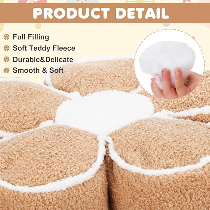 Menkxi 2 Pack Flower Pillows Cute Flower Shaped Pillows Daisy Pillow Throw Soft Floor Cushion for Living Room Bedroom Sofa Couch Winter Warm Decoration 15.7 Inch(Khaki)