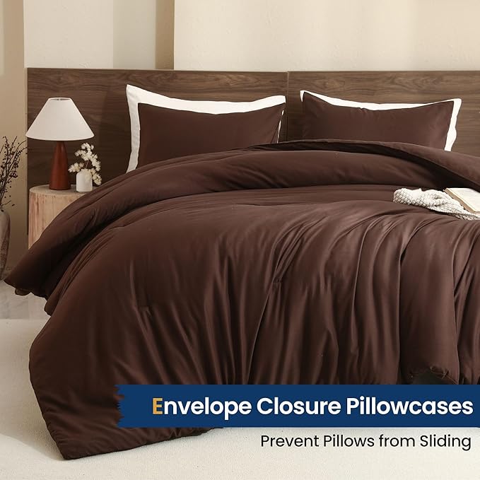 Paxrac Brown Super King Comforter Set 120x120In, 3 Pieces Oversized King Comforter Set, Lightweight Solid Bedding Set, All Seasons Soft Fluffy Bed Set (1 Comforter & 2 Pillowcases)