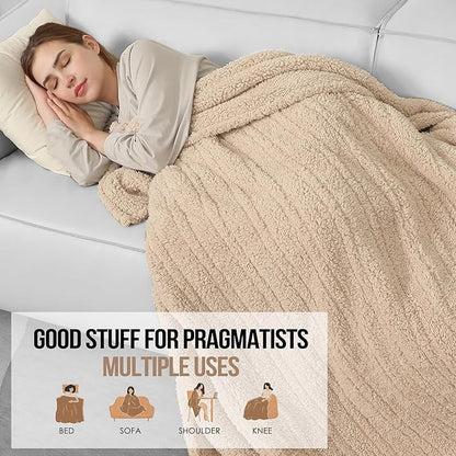 Heated Blanket Throw, Electric Throw Blanket with 5 Heating Levels & 4 Hours Auto Off, Double Sided Soft Cozy Sherpa Electric Heated Blanket with ETL Certified for Office, 50"x60", Milk Coffee