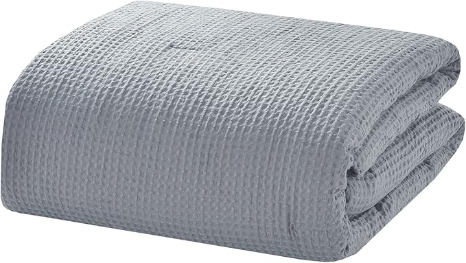 Chezmoi Collection Wilmer 3-Piece Waffle Weave Comforter Set - Soft and Cozy All Season Bedding Set, King, Gray