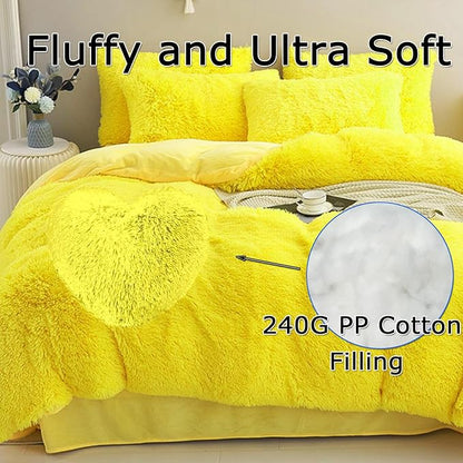 MorroMorn Fluffy Heart Throw Pillows, Shaggy Decorative Pillow for Sofa Couch Bed, Cute Room Decor Decorations for Women Girls Kids (Mustard Yellow)