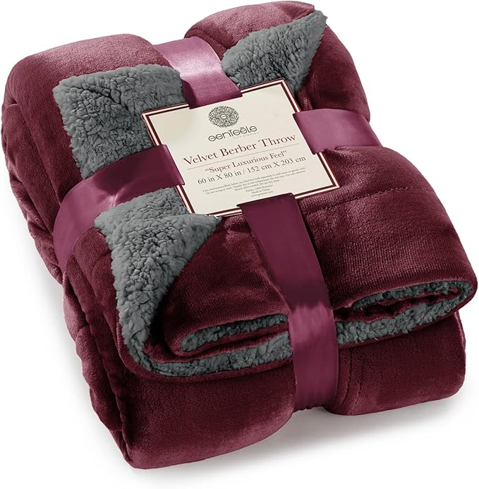 Genteele Sherpa Throw Blanket Super Soft Reversible Ultra Luxurious Plush Blanket, 60 x 80 inches, Rich Burgundy Red/Gray