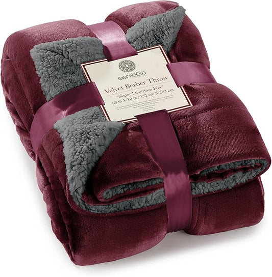 Genteele Sherpa Throw Blanket Super Soft Reversible Ultra Luxurious Plush Blanket, 60 x 80 inches, Rich Burgundy Red/Gray
