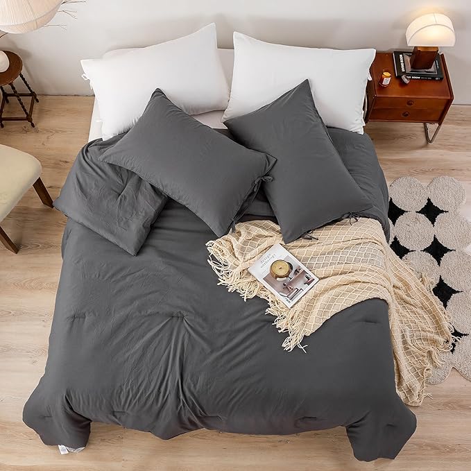 Softness Cal King Comforter Set - Cozy Polycotton Fabric - Fluffy Down Alternative Comforter California King Size with 2 Pillowcase - Lightweight but Warm Bed Blanket All Season - Dark Gray