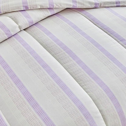 Joyreap 3pcs Cotton Comforter Set Queen, Purple Stripes Stylish Design, Soft Cozy Lightweight Bedding Comforter Set for All Seasons- 88x88 inches