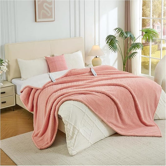 Heated Blanket Electric Blanket King Size, 90" x 100" Fast Heating Blanket with Dual Control 8 Heating Levels & 10 Hours Auto Off, Machine Washable, ETL & FCC Certification, Pink