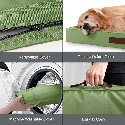 Outdoor Orthopedic Dog Bed, Waterproof Dog Bed for Large Dogs 36x27 Inch, Egg Crate Foam Pet Mat with Washable Removable Oxford Cooling Cover, Light Green