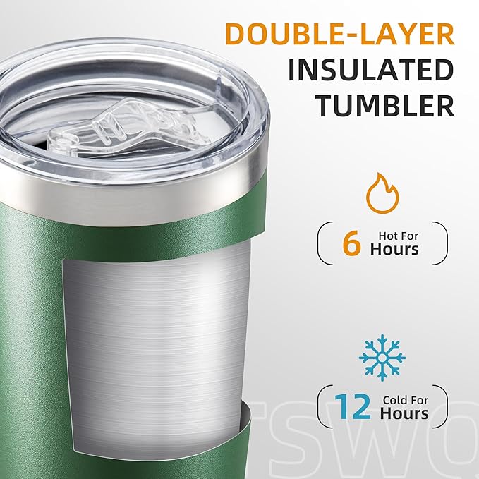 20 oz Tumbler Bulk with Lid Stainless Steel Insulated Tumblers Double Wall Vacuum Coffee Mug Powder Coated Tumbler Cups for Cold and Hot Drinks, Dark Green, 12 pack