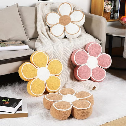 Menkxi 2 Pack Flower Pillows Cute Flower Shaped Pillows Daisy Pillow Throw Soft Floor Cushion for Living Room Bedroom Sofa Couch Winter Warm Decoration 15.7 Inch(Pink)