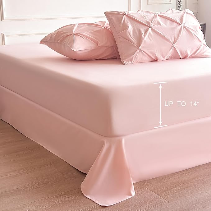 Maple&Stone Twin XL Comforter Set, Extra Long 5 Pieces Dorm Bedding Sets, Bed in a Bag with Pintuck Comforter, Sheets, Pillowcase & Sham - Pink