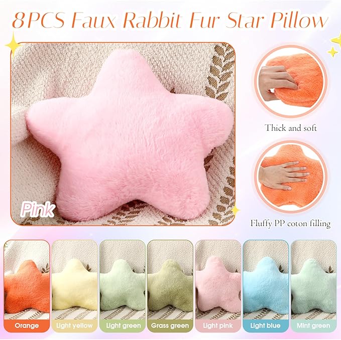 8 Pack Star Shaped Throw Pillow Gifts Decorations Mix Various Color Star Plush for Bed Sofa Cute Throw Pillow Plush for Floor Room Sleepover Bedroom Living Room(Classic)