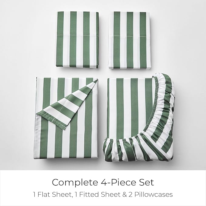 Mellanni Queen Sheets Set - 4 PC Iconic Collection Bedding - Hotel Luxury, Extra Soft, Cooling Bed Sheets - Wrinkle, Fade, Stain Resistant (Queen, Oxford Stripe Sage)