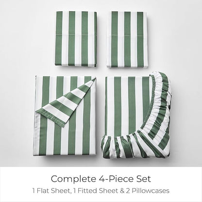 Mellanni California King Sheets Set - 4 PC Iconic Collection Bedding - Hotel Luxury, Extra Soft, Cooling Bed Sheets - Wrinkle, Fade, Stain Resistant (Cal King, Oxford Stripe Sage)