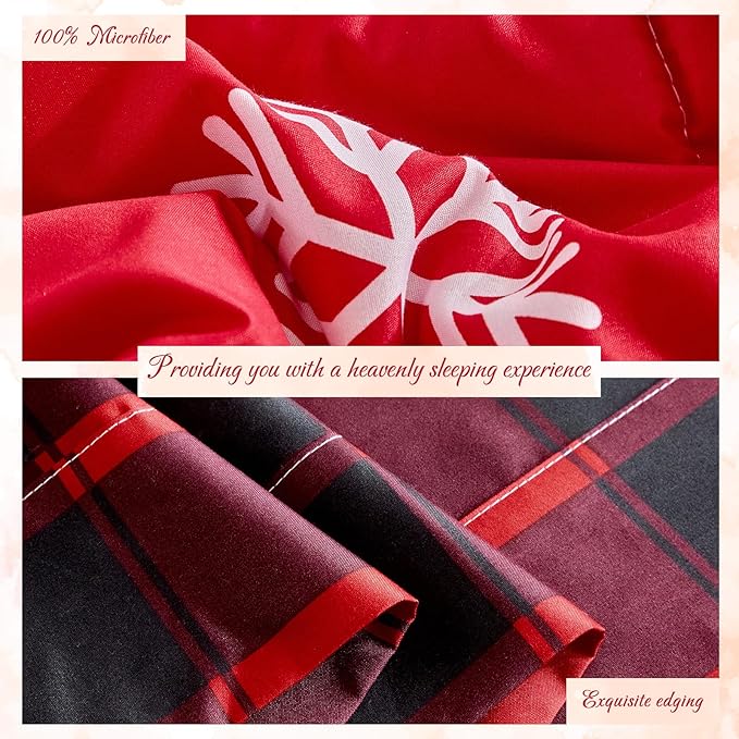 Tititada Christmas Bed in a Bag 7 Pcs Queen Size, White Snowflake on Red Holiday Bedding Comforter Set Warm for Winter(1 Comforter, 1 Flat Sheet, 1 Fitted Sheet, 2 Pillow Shams, 2 Pillowcases)