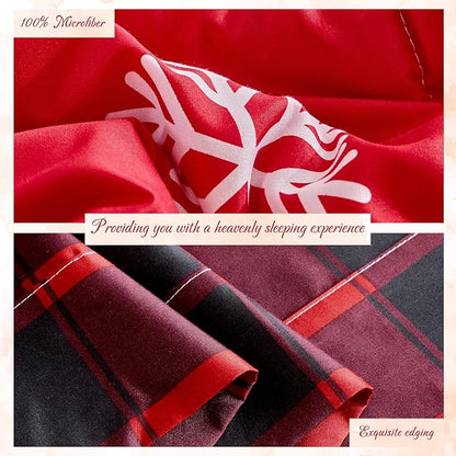 Tititada Christmas Bed in a Bag 7 Pcs Queen Size, White Snowflake on Red Holiday Bedding Comforter Set Warm for Winter(1 Comforter, 1 Flat Sheet, 1 Fitted Sheet, 2 Pillow Shams, 2 Pillowcases)