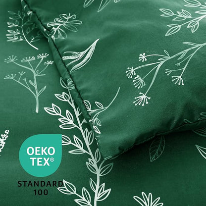 MUXHOMO Emerald Green Bed in a Bag King 7 Pieces, King Comforter Set Reversible Botanical Flowers Design, Ultra Soft & Breathable Bedding Sets with Comforter, Sheets, Pillowcases & Shams