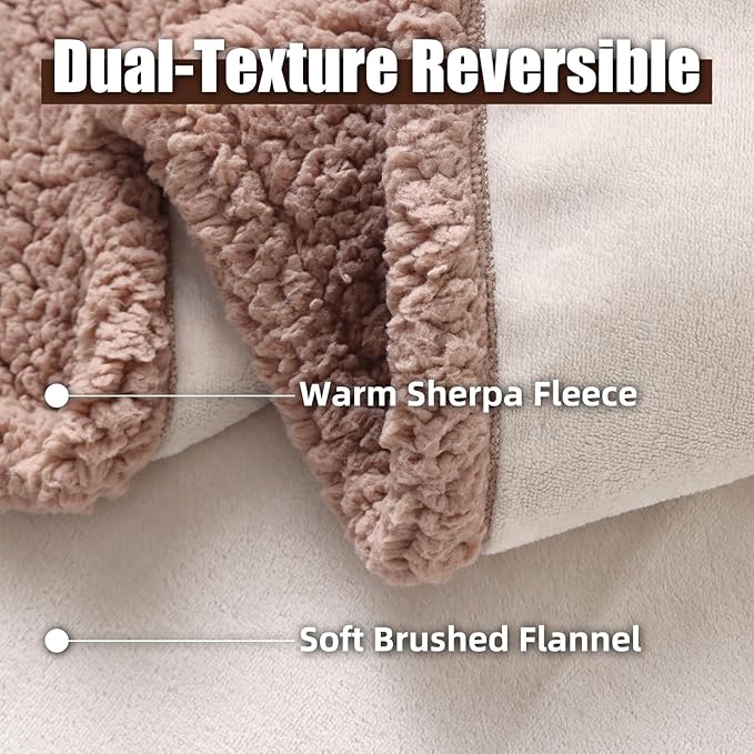 Makigued Waterproof Dog Blanket for Couch & Bed, Reversible Sherpa Fleece Pet Throw with Quiet TPU Barrier, Machine Washable Furniture Protector for Large Dogs & Cats, Twin Size 60x80 Inch, Cream