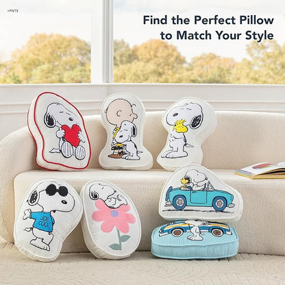 Berkshire Peanuts® Plush Throw Pillow, Gift Idea, Snoopy Cute Character Shaped Cushion, Soft Cozy Decor for Bed Couch Chair(75th Charlie Brown + Snoopy Hugs Pillow All Colorways, 15.5’’ L)