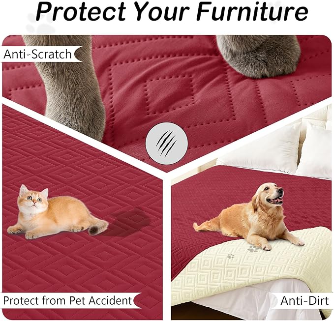 hyha Waterproof Dog Blanket, Soft Dog Bed Cover Pet Blankets, Waterproof Sofa Couch Cover for Dogs Washable, Reversible Pet Couch Covers for Sofa Furniture (40x70 Inch, Wine Red/Beige)