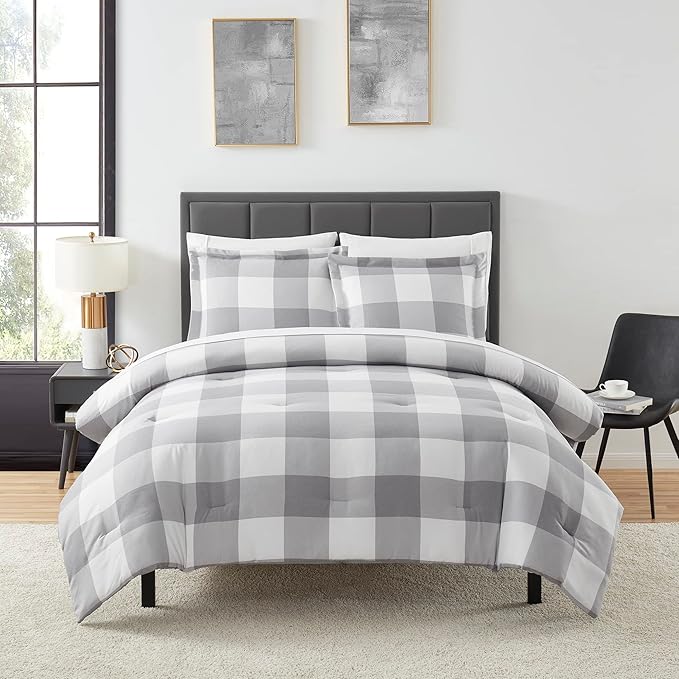 Twin Comforter Set with Sheets - 5-Piece Bedding Collection - 1 Comforter, 1 Fitted Sheet, 1 Flat, 2 Pillowcases - Deep Pocket - Soft & Premium Quality - Ideal for All Seasons, Checkered Box