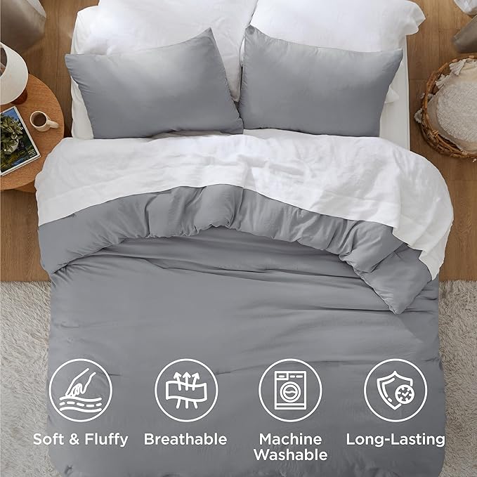 Bedsure Oversized King Comforter Set, Grey Soft Prewashed Bedding for All Seasons, 3 Pieces GentleSoft™ Bed Set, 1 Lightweight Comforter (120"x98") and 2 Pillowcases (20"x36")