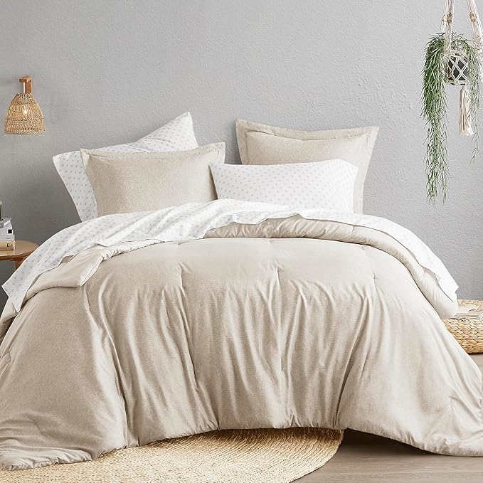 Comfort Spaces Twin XL 5 Pieces Comforter Set, Boho Bed Sets, Farmhouse Bedding Sets with Comforter, Gift Bed in a Bag with Comforter, Sheets, Pillowcases, and Shams, Twin XL, Taupe