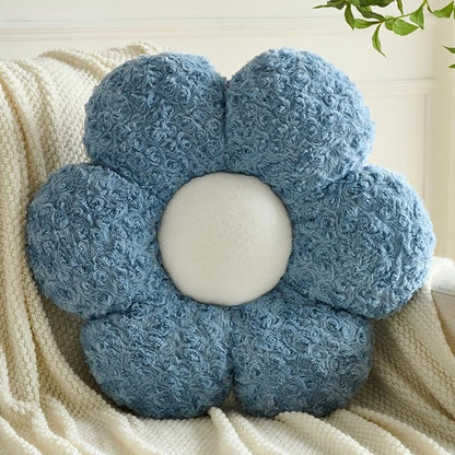 Flower Pillows, Decorative Throw Pillow with Soft Plush for Couch, Flower Shaped Pillow Home Decor Daisy Pillow for Bed (Grey Blue, 14.9 Inches)