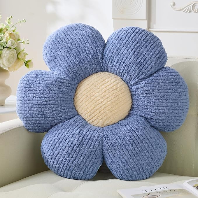 Flower Pillow, Blue Throw Pillows 19.6" Cute Daisy Decorative Pillow Cushion Seating Home Decorative for Bed, Sofa, Couch