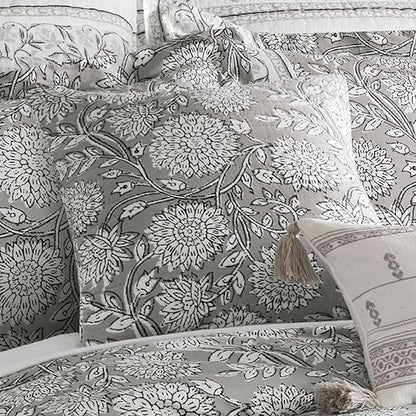 Levtex Home – Adare Grey Decorative Pillow – 18x18in – Feather Filled Throw Pillow – Floral Pattern – Grey and White – Zipper Closure