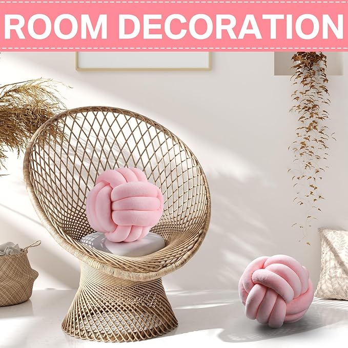 Namalu 2 Pcs Soft Knot Pillow Ball, Decorative Round Throw Knotted Pillows Cushion, Handmade Stuffed Ball Pillows for Winter Bedroom Sofa Couch Home Decor(10.6 Inches,Light Pink)