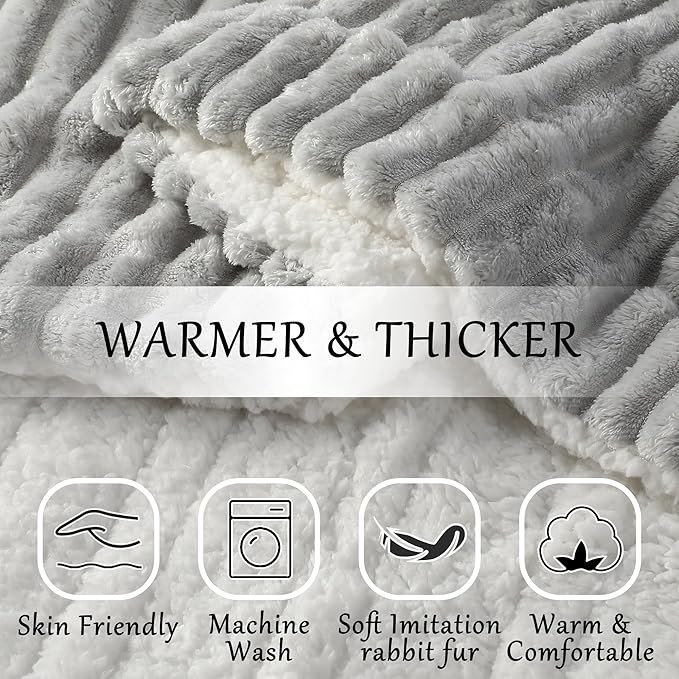 Electric Blanket Heated Throw Blanket, Super Soft Flannel & Sherpa Electric Throw Blanket with 6 Fast Heating Levels, 4 Hours Auto Off & OverHeat Protection, Machine Washable, 50'' X 60'', Light Gray