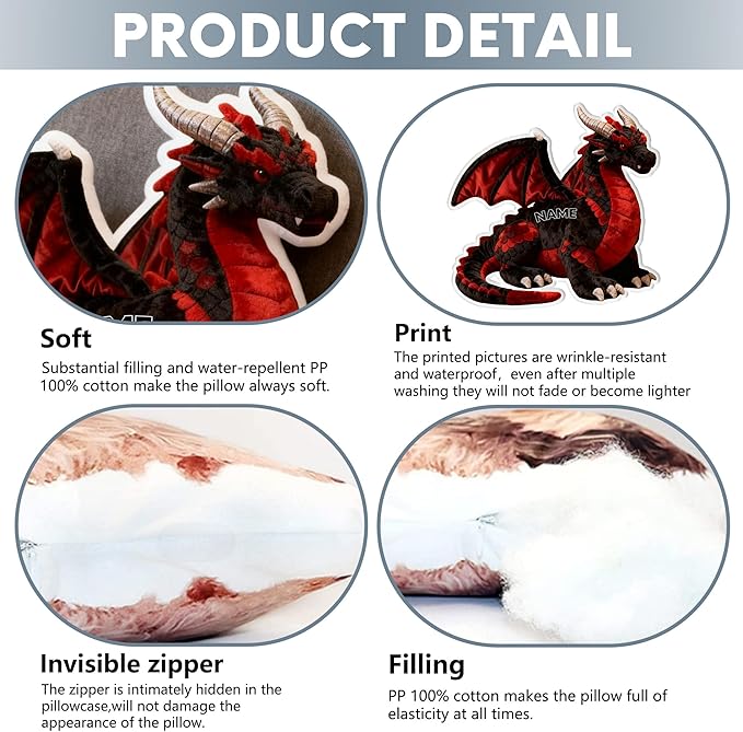 Custom Western Dragon Shaped Pillow Personalized Double-Sided Printed Cute Pillow Customized Christmas Party Commemorative Gift Sofa Decorative for Boys and Girls 8-32in