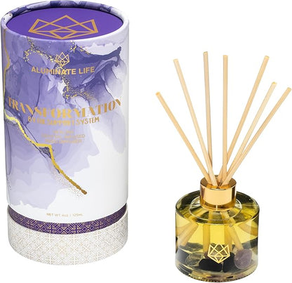 Crystal Infused Reed Diffuser, 4 OZ, Transformation - Amethyst Crystal Infused - Scents of Jasmine, Bergamot, Vanilla, & Cedar - Home Decor, House Warming, Valentine's Day Gift