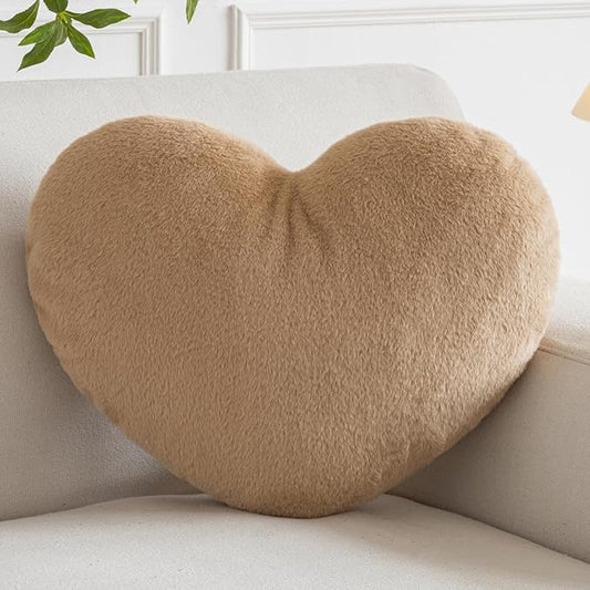 Xiashrk Heart Pillow, Heart Shaped Pillow for Bed Couch, Soft Decorative Heart Throw Pillow, Cute Decorate Pillows, Heart Pillows for Bedroom Living Room (Khaki, Mini 12.9"x9.8")